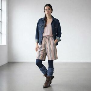 Free People Saylor Poplin Stripe Bermuda Shorts Lavender Pink Combo New Size M